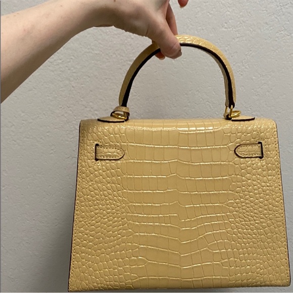 25cm tan beige khaki crocodile leather top handle handbag - Picture 2 of 6